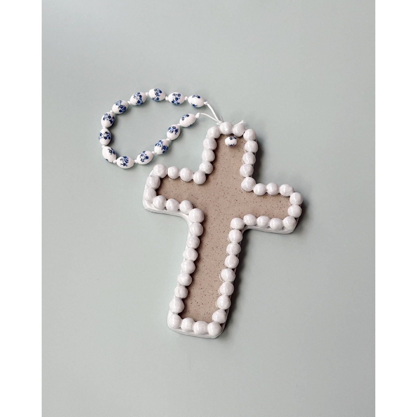 Cross with Porcelain Floral Beads