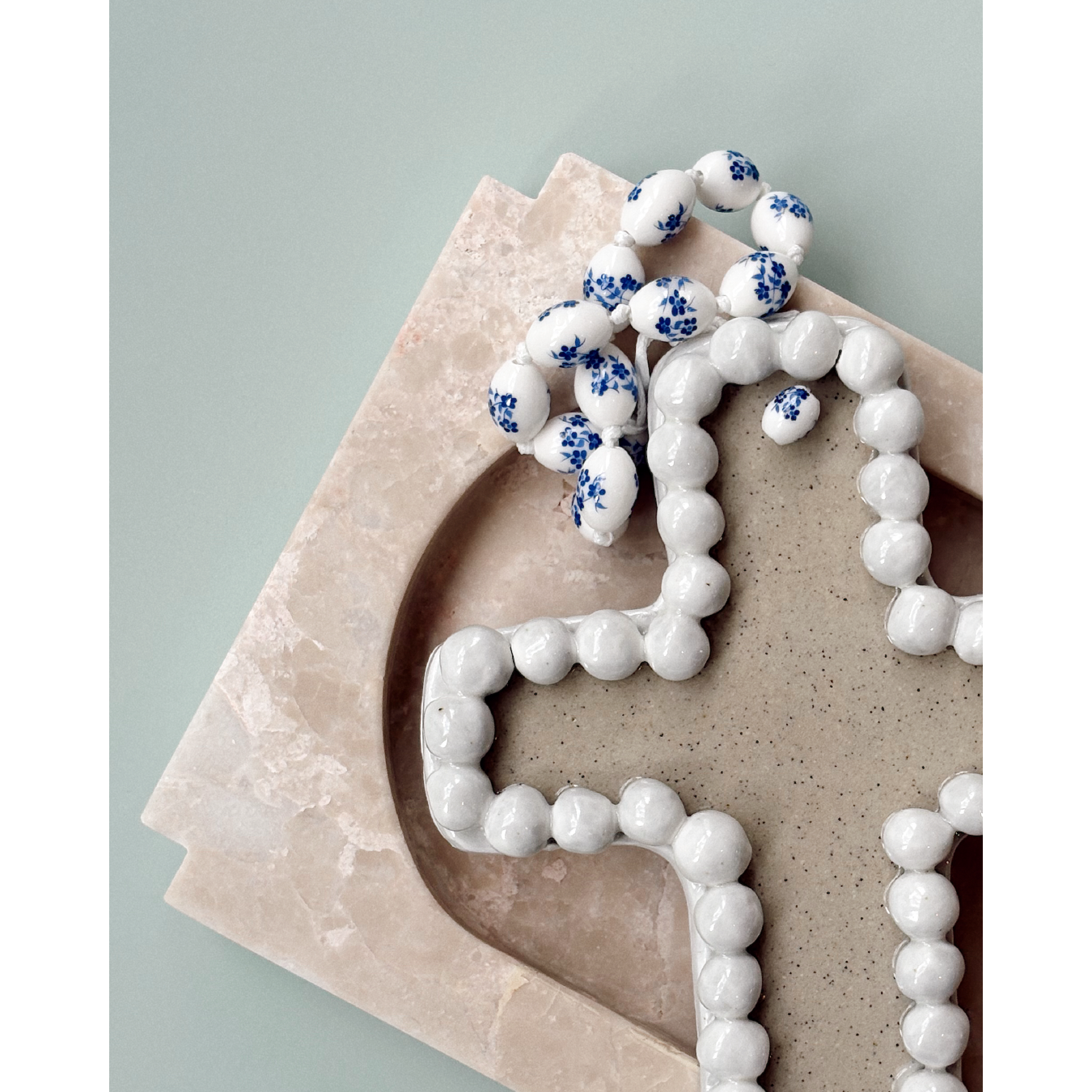 Cross with Porcelain Floral Beads