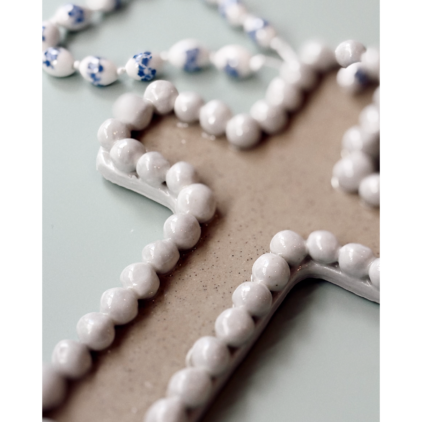 Cross with Porcelain Floral Beads