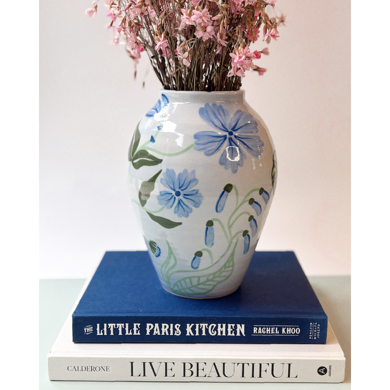 Blue Floral Vase - Spotty Rim