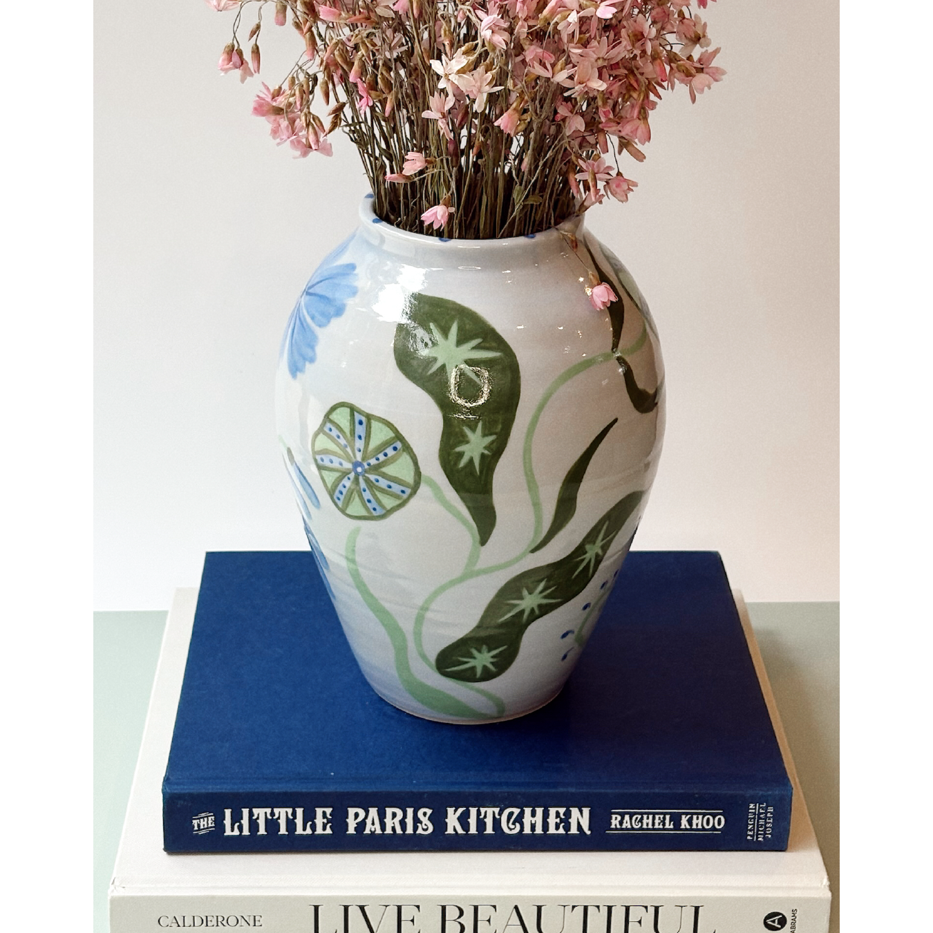 Blue Floral Vase - Spotty Rim